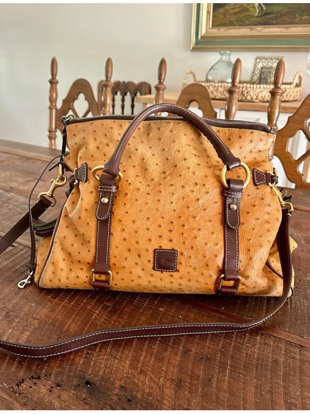 Dooney and Bourke Ostrich Embossed Leather Satchel